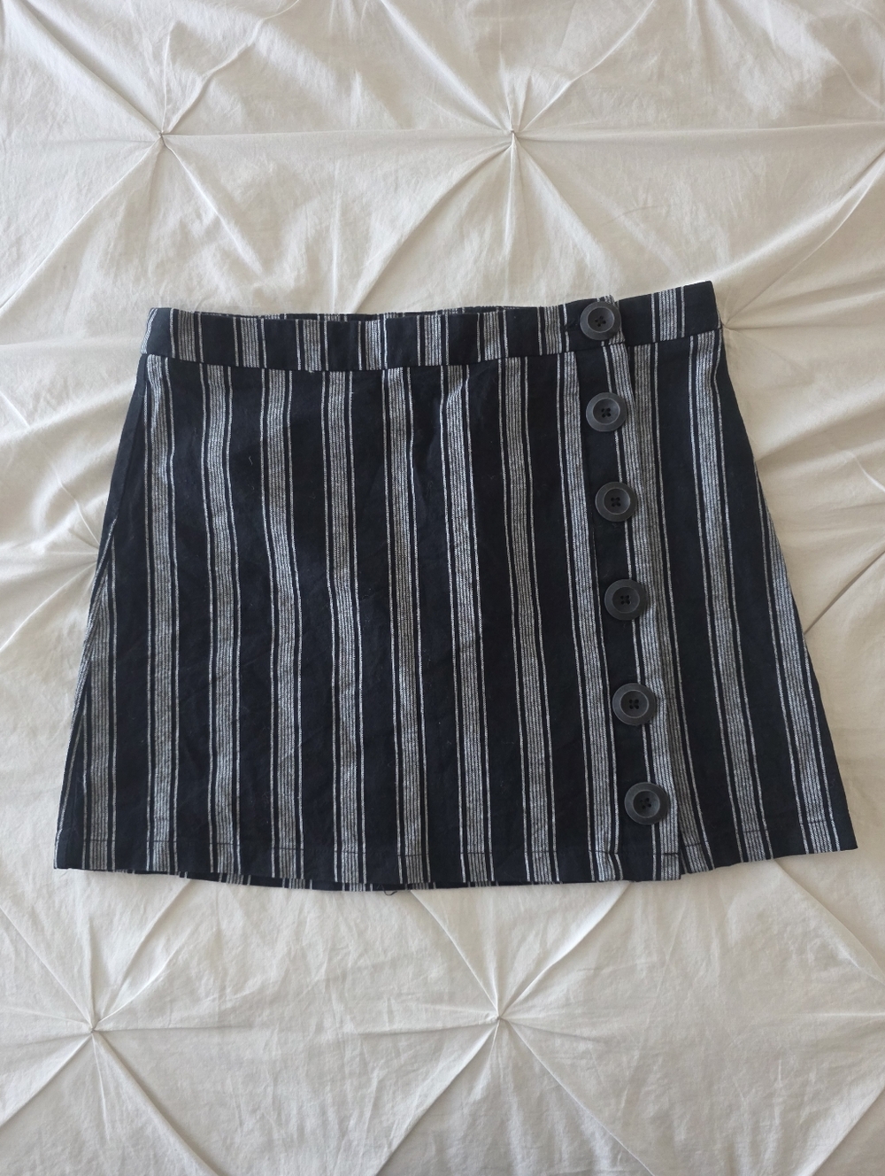 Ivy + Main Striped Button Front Mini Skirt Black White High Waist Casual